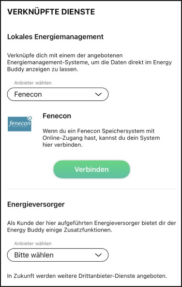 Verknüpfung mit Fenecon in der Energy Buddy App von coneva